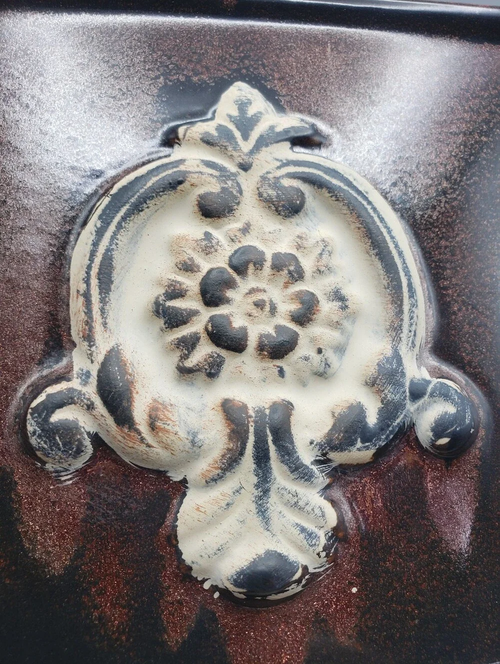 Tuscan Style Ceramic Planter Distressed Rustic Glaze w/ Medallions Pottery